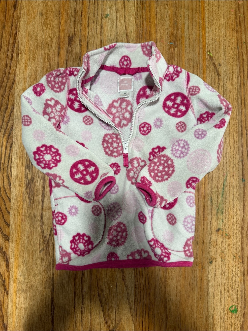 Carter's White Fleece Pullover with Pink Snowflake Print